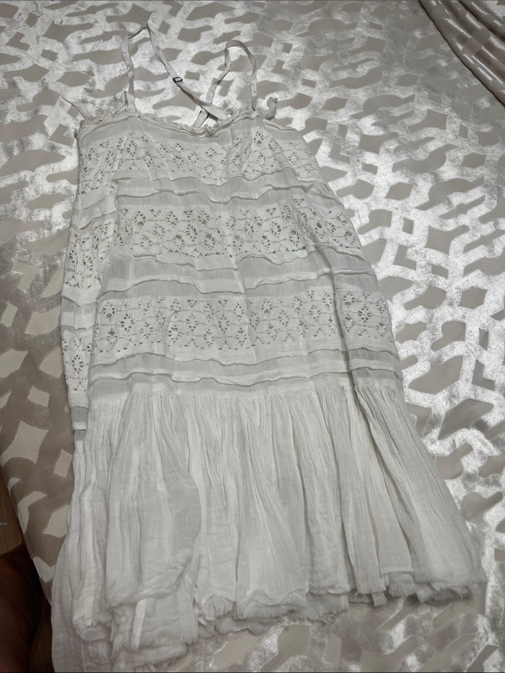 Free People White Eyelet Tiered Mini Slip Dress